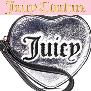 Juicy Couture Logo Metallic Heart- Shaped Wristlet